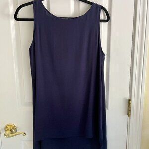 Eileen Fisher System Bateau Neck Silk Long Shell, Midnight, S, NWT